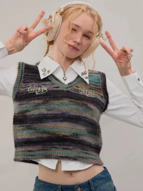 colorful embroidered knitted vest