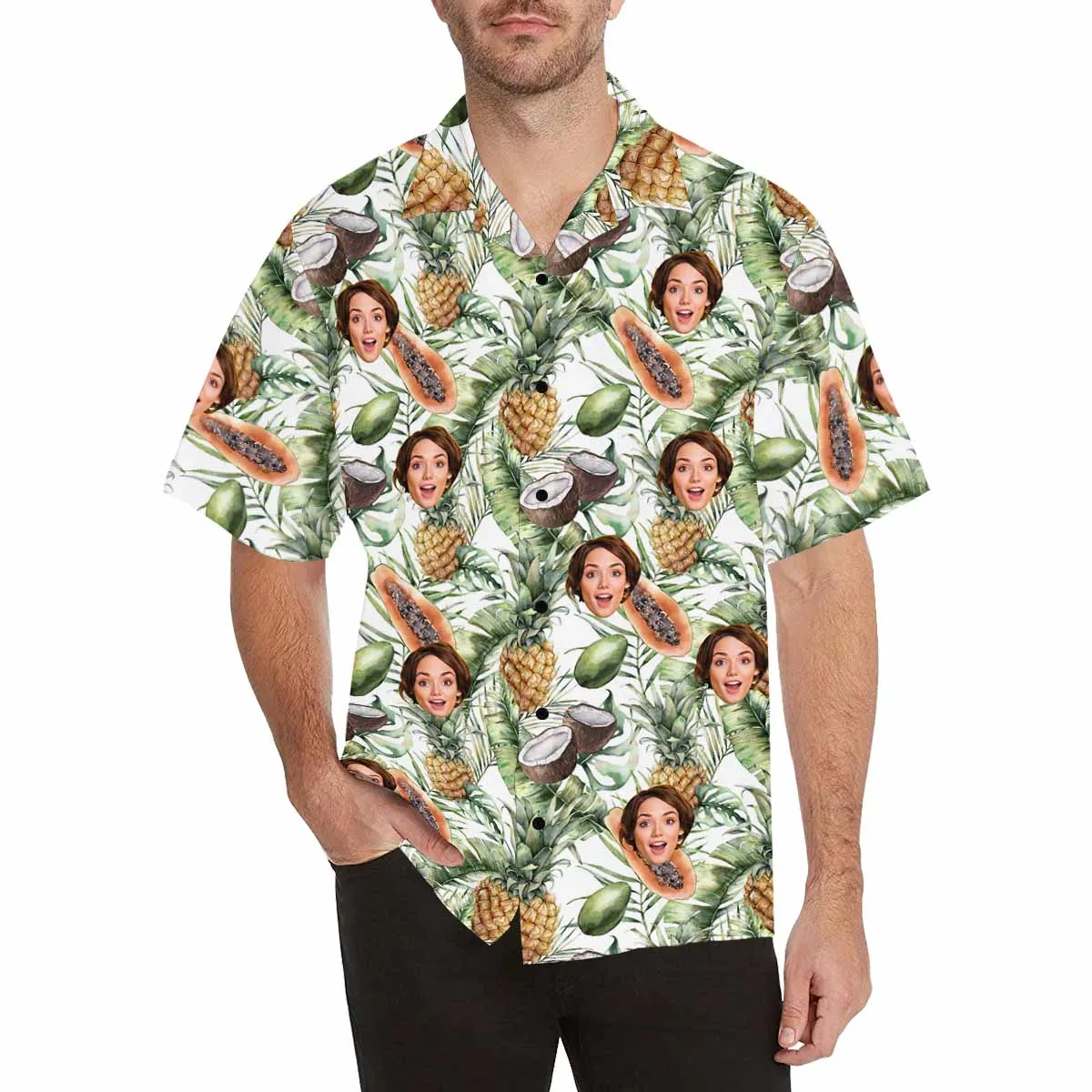 Custom Hawaiian Shirt for Boyfriend, Husband or Team Personalized with face Photo with Flower/Flamingo/Pineapple background Birthday Gift Vacation Party Shirt