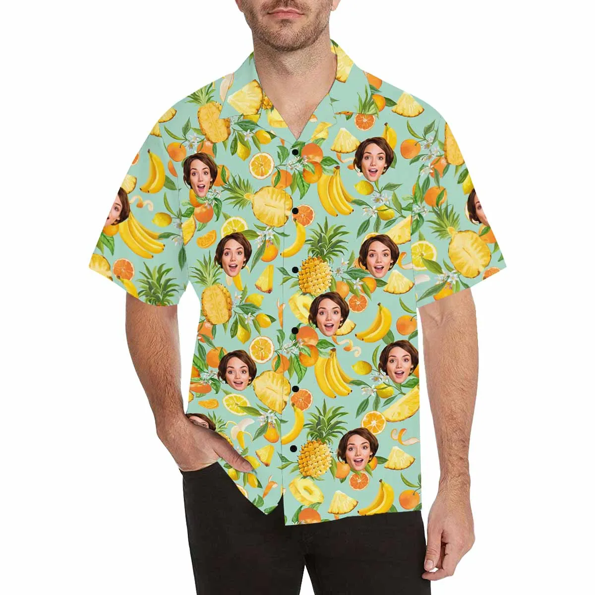 Custom Hawaiian Shirt for Boyfriend, Husband or Team Personalized with face Photo with Flower/Flamingo/Pineapple background Birthday Gift Vacation Party Shirt