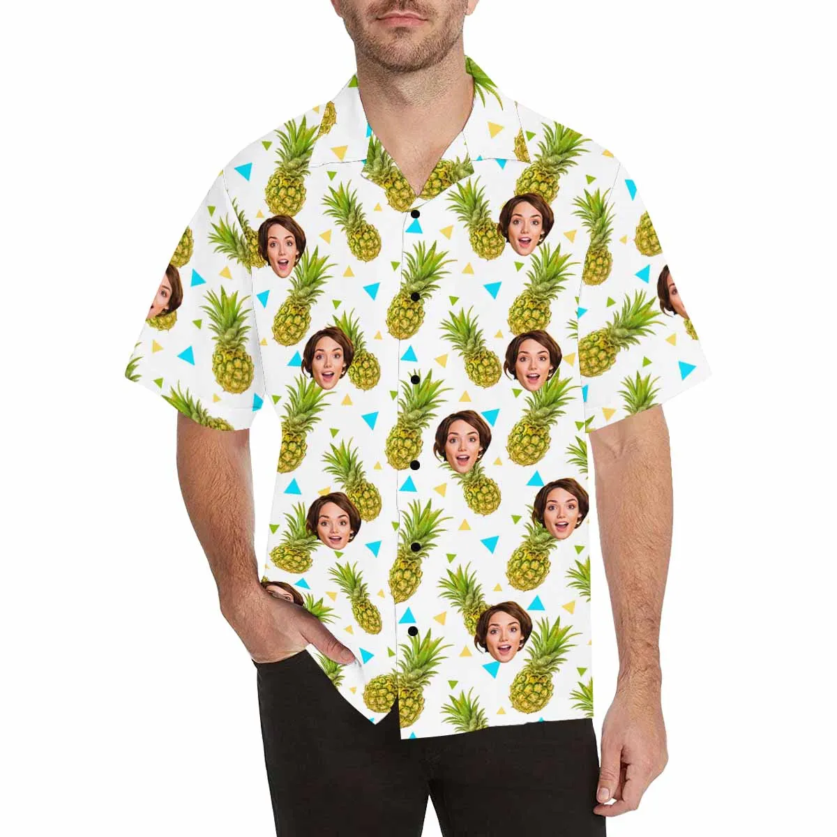 Custom Hawaiian Shirt for Boyfriend, Husband or Team Personalized with face Photo with Flower/Flamingo/Pineapple background Birthday Gift Vacation Party Shirt