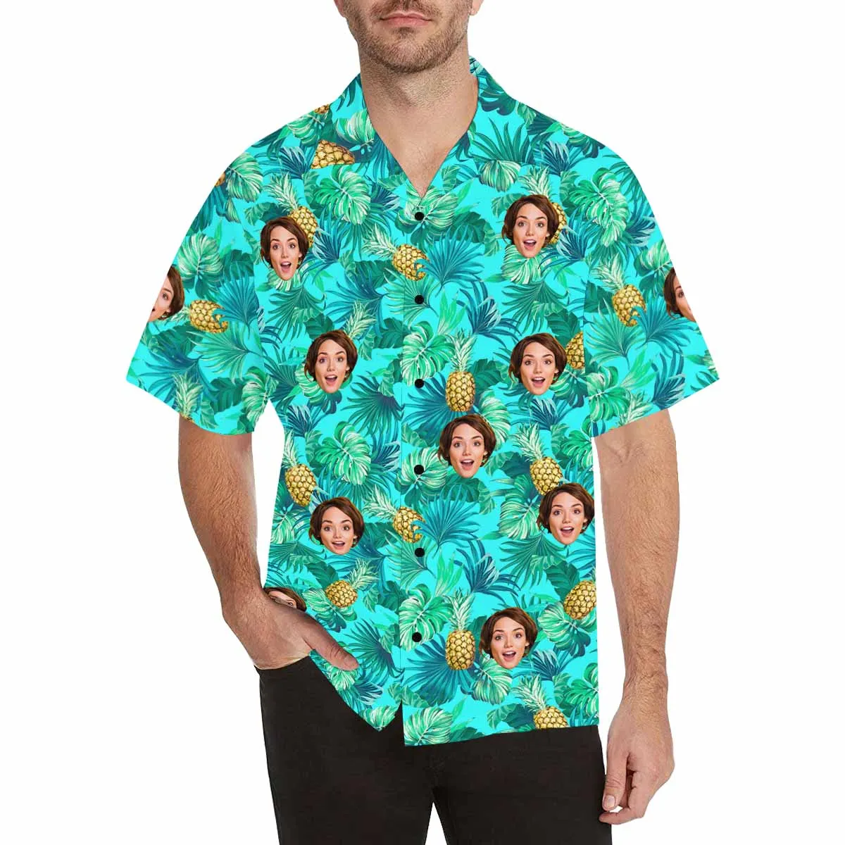 Custom Hawaiian Shirt for Boyfriend, Husband or Team Personalized with face Photo with Flower/Flamingo/Pineapple background Birthday Gift Vacation Party Shirt