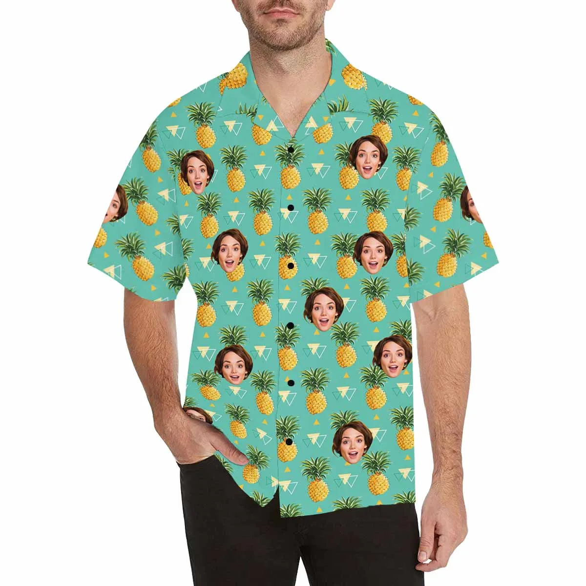 Custom Hawaiian Shirt for Boyfriend, Husband or Team Personalized with face Photo with Flower/Flamingo/Pineapple background Birthday Gift Vacation Party Shirt