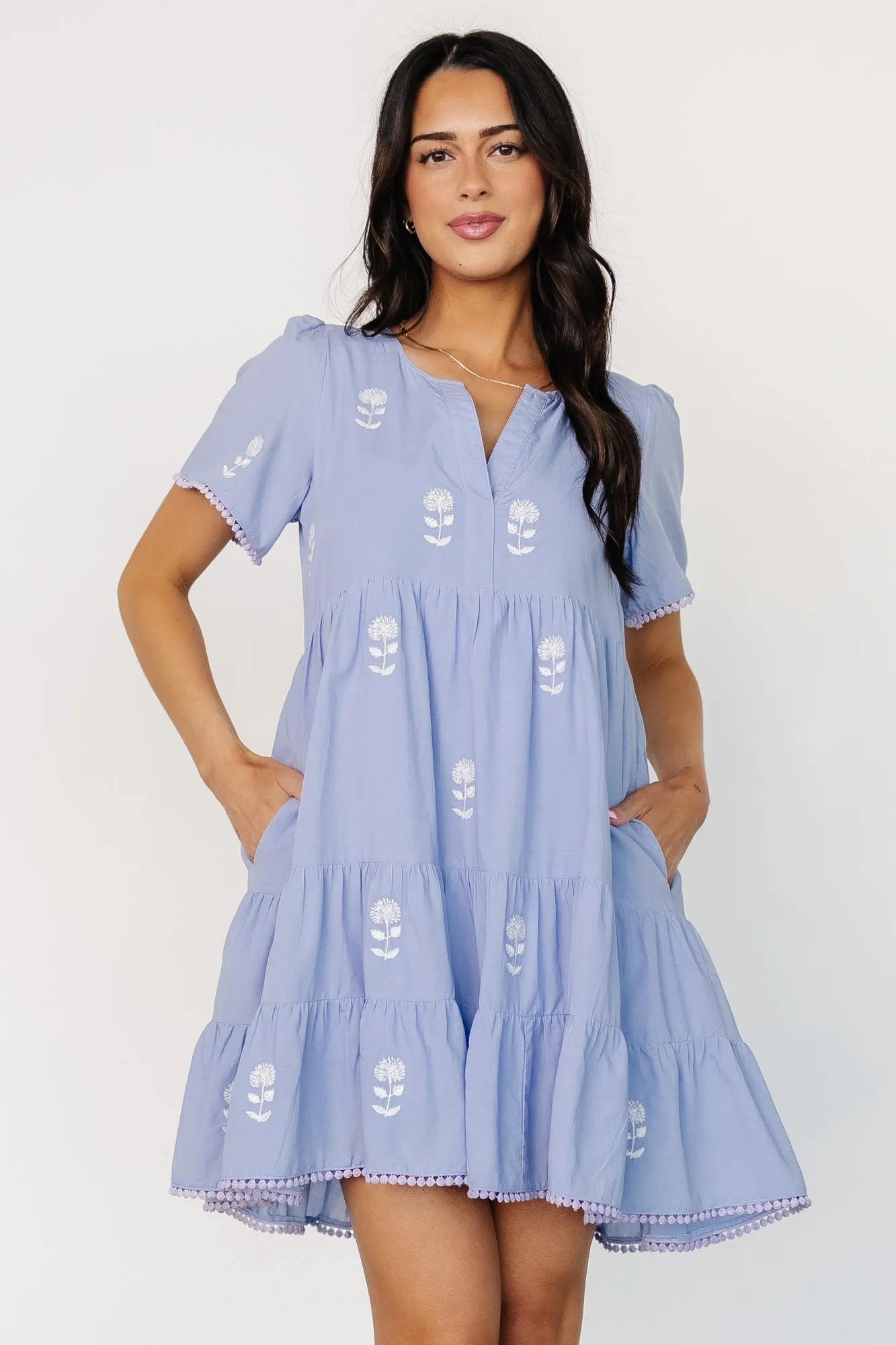 Keegan Short Dress | Blue   Ivory Floral