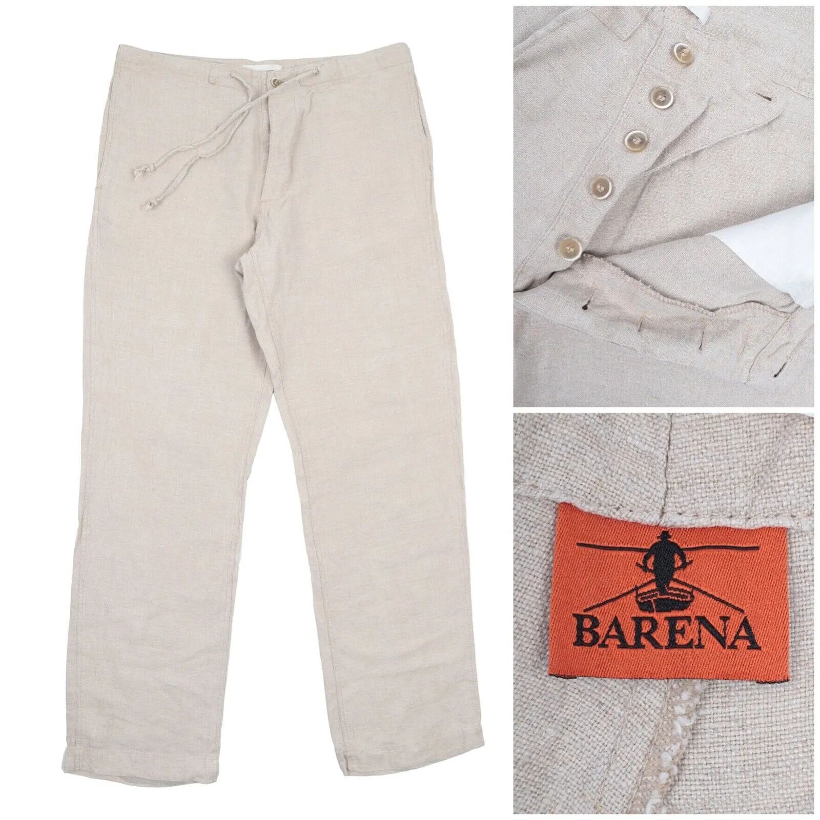 Men's BARENA Venezia Beige Linen Summer Chino Pants Trousers Size 52 / 34
