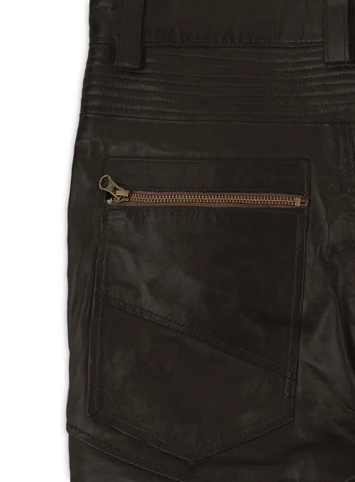 Men's Dark Brown Genuine Leather Slim Fit Jeans