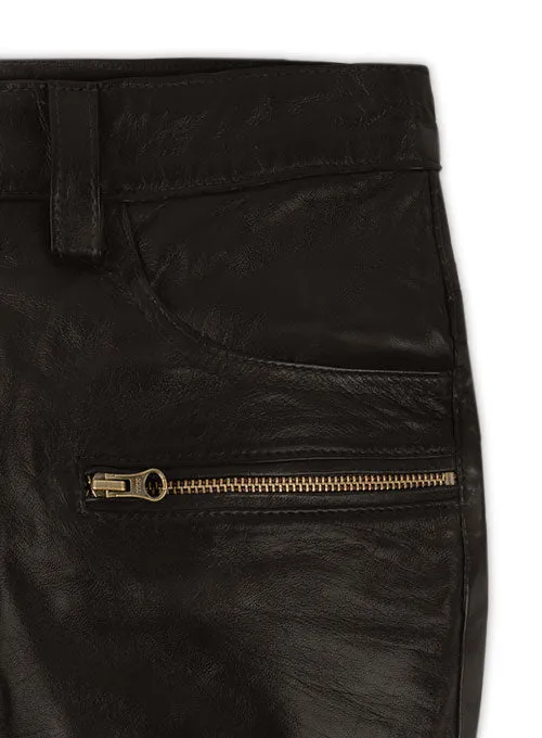 Men's Dark Brown Genuine Leather Slim Fit Jeans