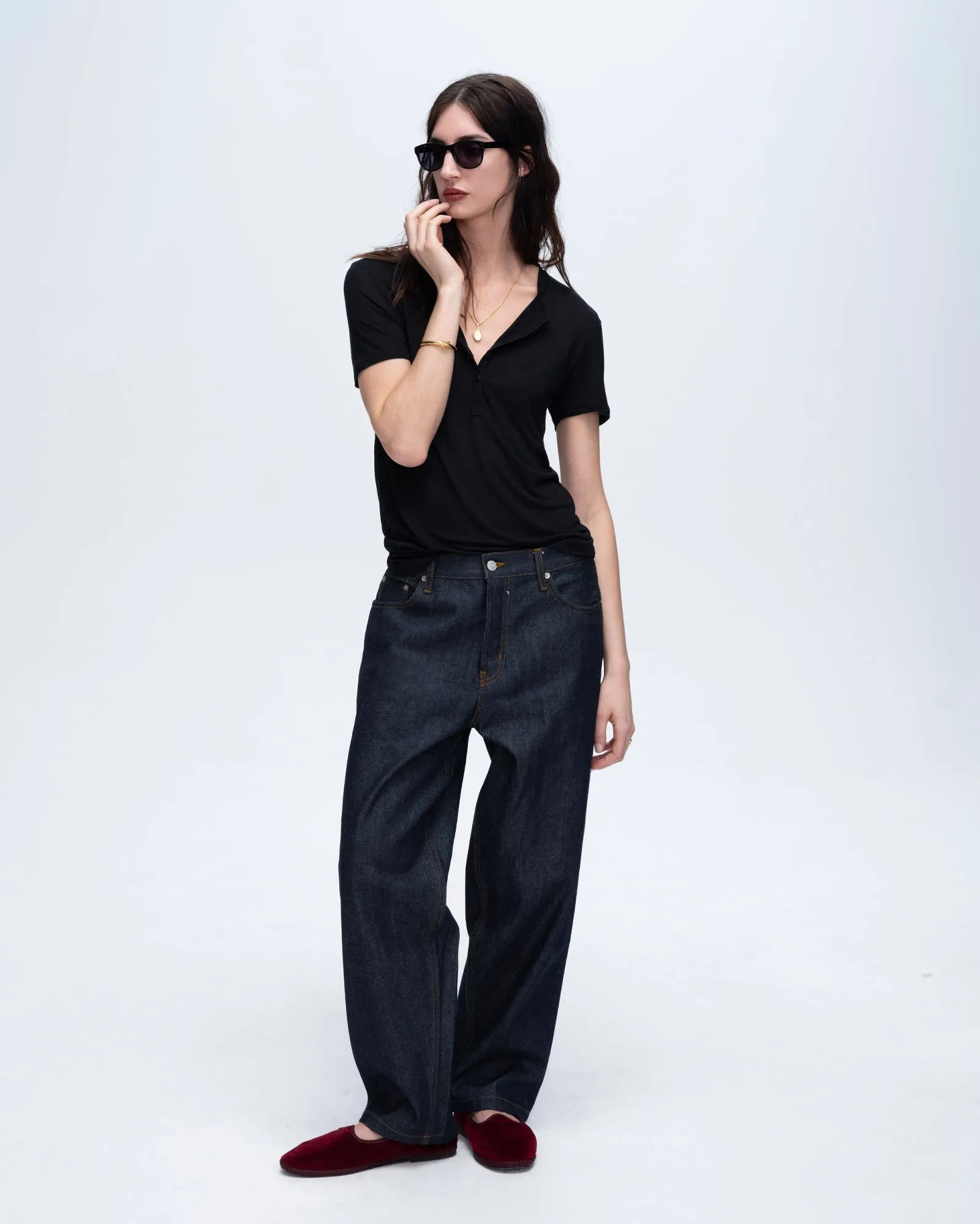 Modal Jersey Short Sleeve Henley - Black