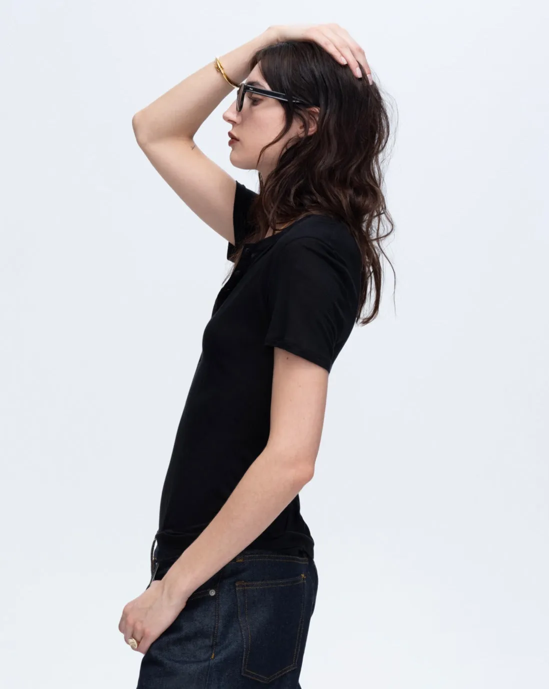 Modal Jersey Short Sleeve Henley - Black