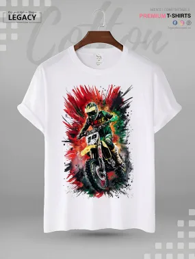 Pop Art Motocross Rider Print Good Quality Men's T-Shirt In Lowest Price Only In BD