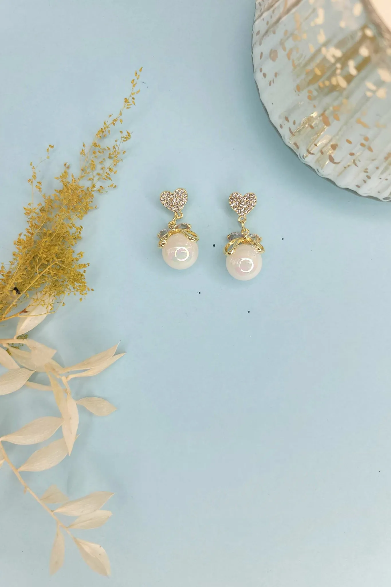 White Pearl Love Water Drop Earrings