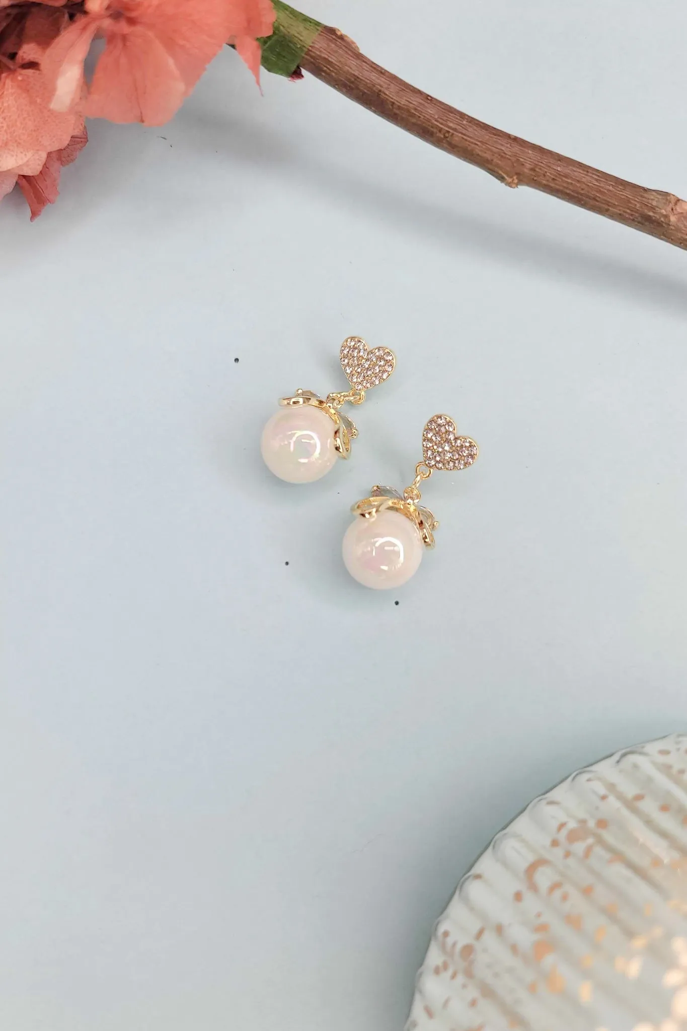 White Pearl Love Water Drop Earrings